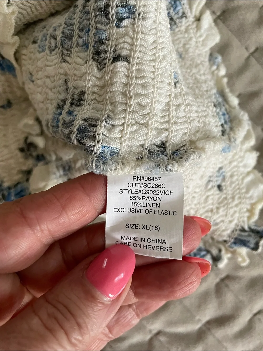 Kohl's Cream Two-Piece Set with Blue Floral Print